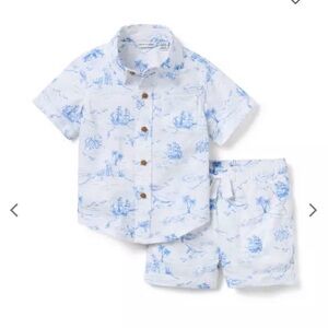 Janie and Jack Blue and White Nautical Shirt and shorts.